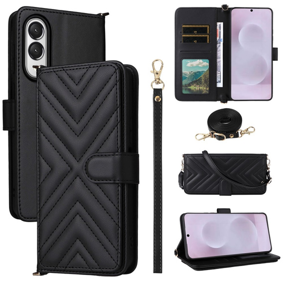 Flipové pouzdro pro Samsung Galaxy S25 Edge, Crossbody Leather Wallet, černé