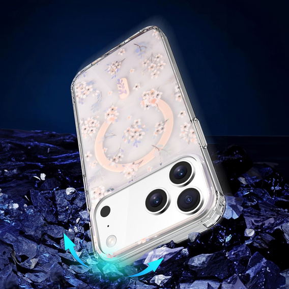 Magnetické pouzdro s květinovým laserovým vzorem pro iPhone 17 Pro Max