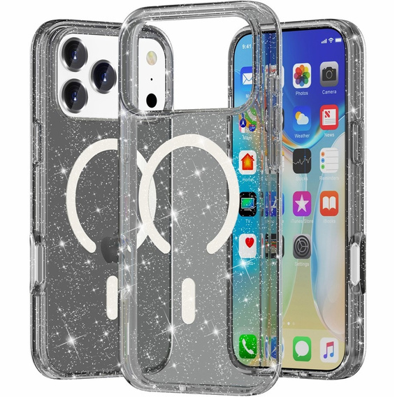 Pouzdro pro iPhone 17 Pro, pro MagSafe, třpytivé - průsvitné černé