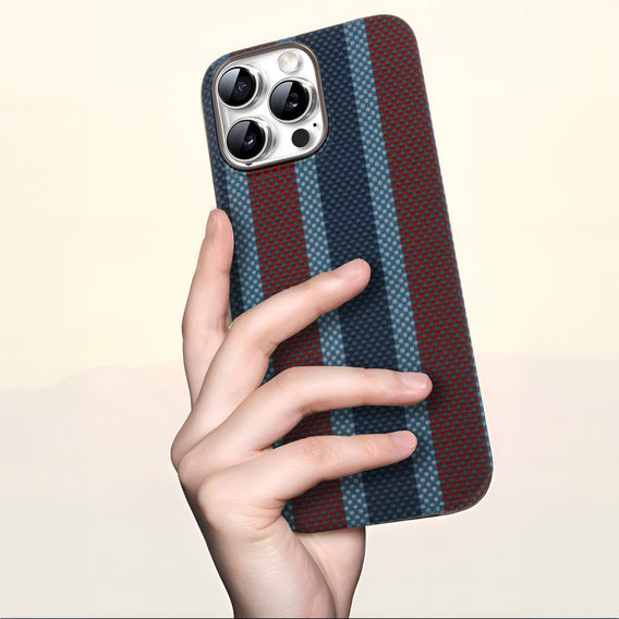 Pouzdro pro IPhone 16 Pro, Aramid Fiber Slim Case, pro MagSafe, modrá / červená