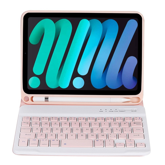 Pouzdro s bluetooth klávesnicí pro iPad mini 8.3" 2021 (6 gen.) / iPad mini 8.3" 2024 (7 gen.), růžové