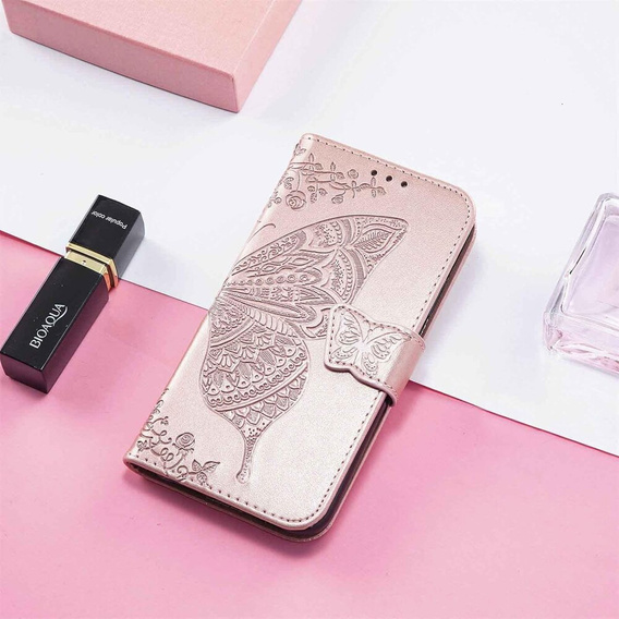 Klopové pouzdro pro Motorola Moto G86 5G, Butterfly, růžové rose gold