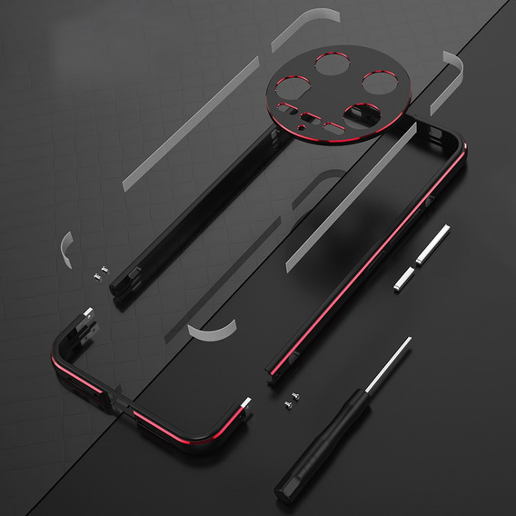 Pouzdro pro Xiaomi 14 Ultra, Armor Bumper, s krytem objektivu, černá / červená