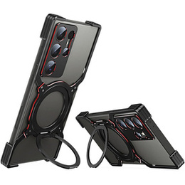 Pouzdro pro Samsung Galaxy S24 Ultra, Kickstand Bumper, s krytem objektivu, pro MagSafe, černá / červená