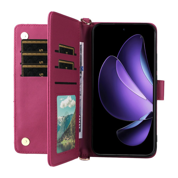 Flipové pouzdro pro Oppo Reno 13 5G, Crossbody Leather Wallet, kaštanové
