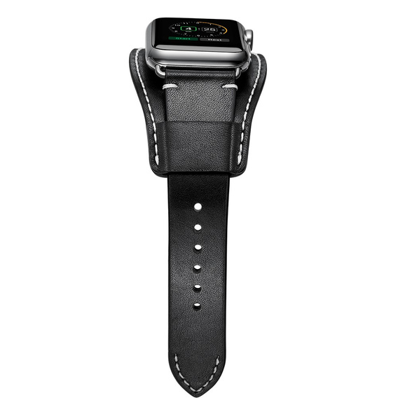 Kožený řemínek pro Apple Watch 1/2/3/4/5/6/7/8/SE/Ultra 42/44/45/49 mm, černý
