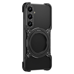 Pouzdro pro Samsung Galaxy S25, Kickstand Bumper, s krytem objektivu, pro MagSafe, černá / stříbrná