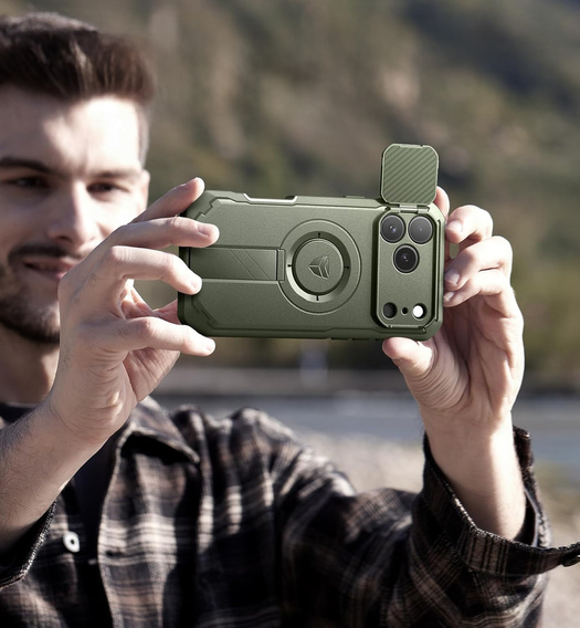 Pancéřové pouzdro Dexnor se stojánkem a spouští fotoaparátu, pro MagSafe pro iPhone 17 Pro Max