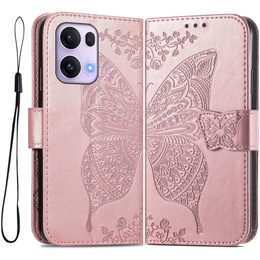 Klopové pouzdro pro Oppo Reno 13 Pro, Butterfly, růžové rose gold