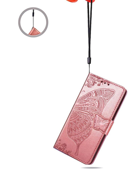 Klopové pouzdro pro Motorola Moto E14, Butterfly, růžové rose gold