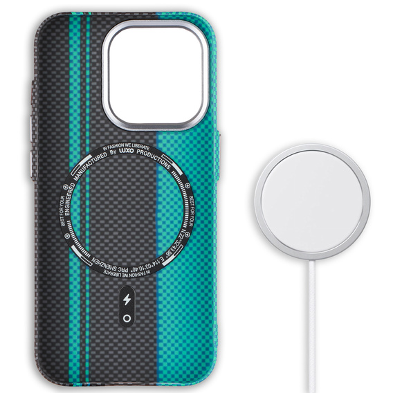 Pouzdro pro iPhone 15 Pro Max, Carbon Fiber MagSafe, černá / modrá