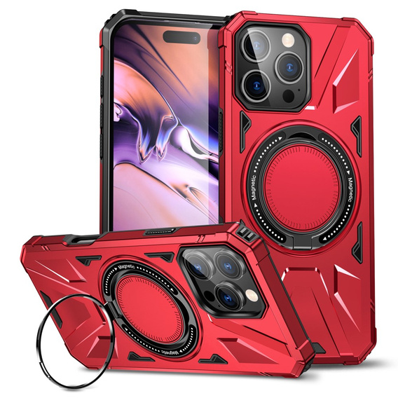 Pouzdro pro iPhone 16 Pro, pancéřované se stojánkem a deskou na rukojeť, červené