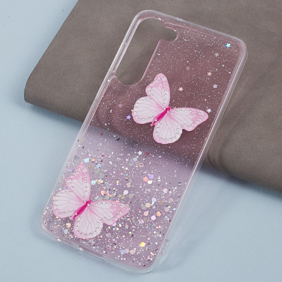 Pouzdro pro Samsung Galaxy S24, Glitter Butterfly, růžové