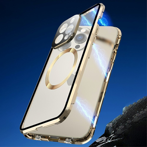 Magnetické pouzdro Dual Glass MagSafe pro iPhone 15 Pro, zlaté