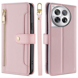 Klopové pouzdro pro OnePlus 12 5G, Wallet Zipper Pocket, růžové