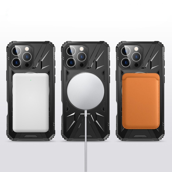 Pouzdro pro iPhone 16 Pro, pancéřované se stojánkem a deskou na rukojeť, černé
