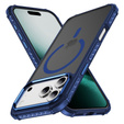 Matné pouzdro pro iPhone 17 Pro Max, pancéřované, pro MagSafe, kouřové s modrými boky