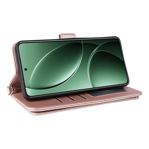 Flipové pouzdro pro Xiaomi Poco F7 Pro, Crossbody Leather Wallet, růžové