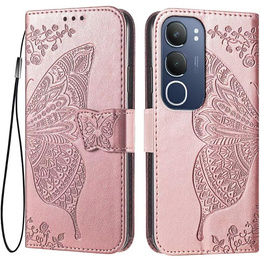 Klopové pouzdro pro Vivo Y19s, Butterfly, růžové rose gold