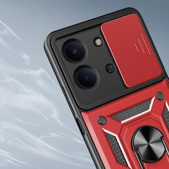 Pancéřové pouzdro pro Xiaomi Redmi 15C 4G/LTE, s ochranou fotoaparátu, se stojánkem, červené