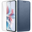 Klopové pouzdro pro Oppo Reno 11F 5G, Smart Magnetic, námořnicky modré + 9H sklo 