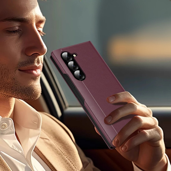 Flipové pouzdro pro Samsung Z Fold5 5G, Smart View Wallet, kaštanové