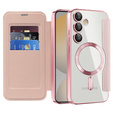 Klopové pouzdro pro Samsung Galaxy S24 FE, RFID Wallet MagSafe CamShield, růžové