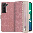 Flipové pouzdro pro Samsung Galaxy S22+ Plus 5G, Wallet Pocket Zipper Lace, růžové