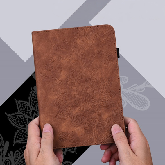 Pouzdro s klopou pro Lenovo Tab M9, flower, hnědé