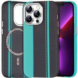 Pouzdro pro iPhone 13 Pro Max, Carbon Fiber MagSafe, černá / modrá