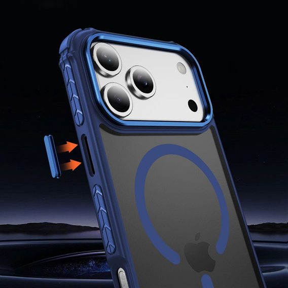 Matné pouzdro pro iPhone 17 Pro, pancéřované, pro MagSafe, kouřové s modrými boky