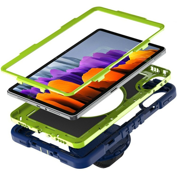 Pevné pouzdro pro Xiaomi Redmi Pad 2, se stojánkem a ramenním popruhem – tmavě modré a zelené