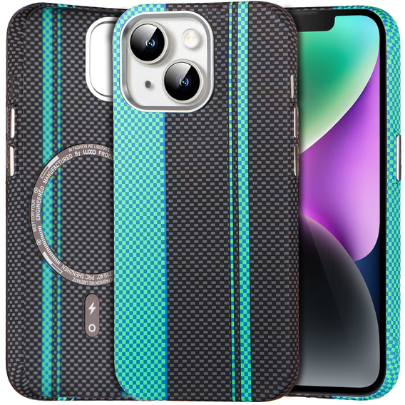Pouzdro pro iPhone 14, Carbon Fiber MagSafe, černá / modrá