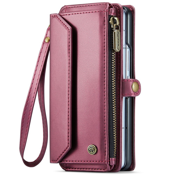 Pouzdro CASEME pro Samsung Galaxy Z Fold6 5G, RFID Leather Wallet, s popruhem přes rameno, červené