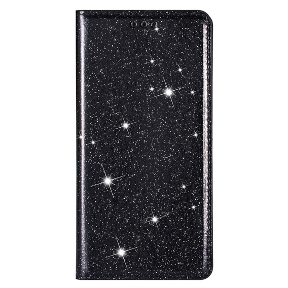 Flipové pouzdro pro iPhone 16E, Card Slot Glittery, černé