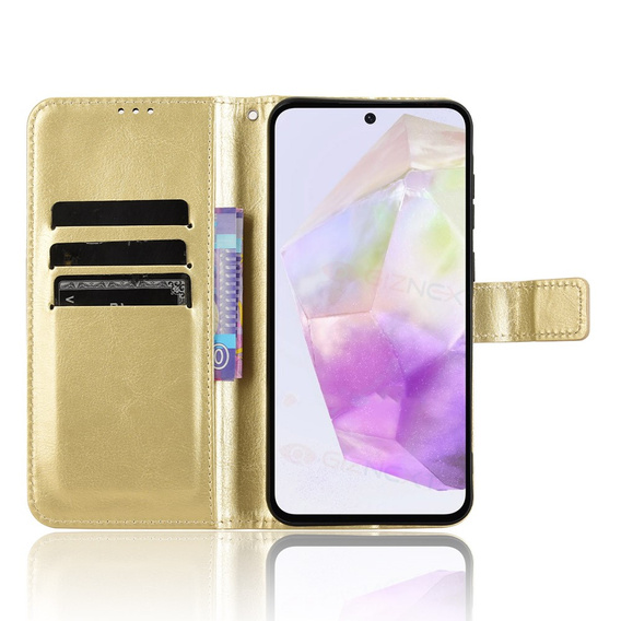Klopové pouzdro pro Samsung Galaxy A56, Crazy Horse Wallet, zlaté