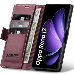 Pouzdro pro Oppo Reno 13, ERBORD Glossy Litchi, flipová peněženka, červené