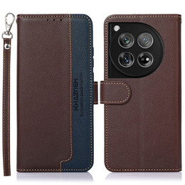 Flipové pouzdro pro OnePlus 12 5G, KHAZNEH RFID, hnědá / modrá