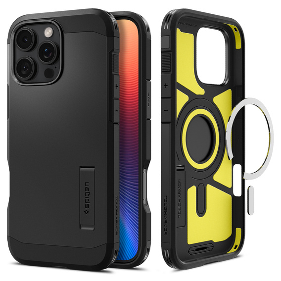 Pouzdro Spigen pro iPhone 16 Pro, Tough Armor Mag MagSafe, černé + 9H tvrzené sklo