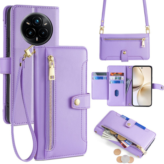 Klopové pouzdro pro Realme 14 Pro 5G, Wallet Zipper Pocket, fialové