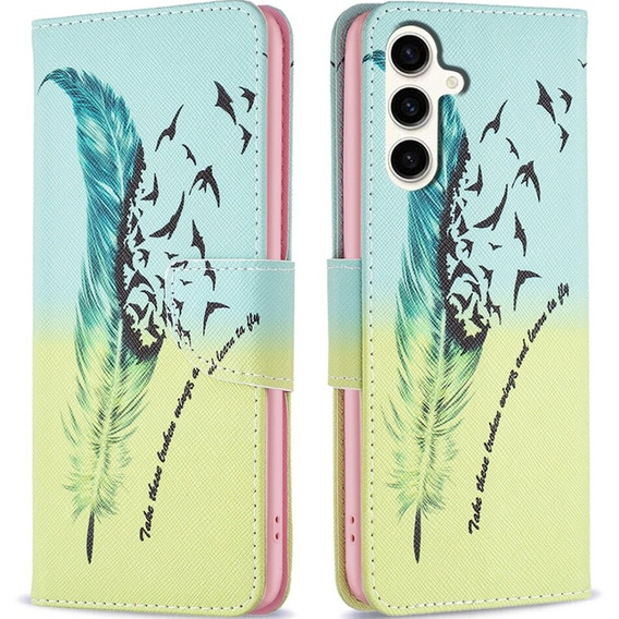 Klopové pouzdro pro Samsung Galaxy S23 FE, Wallet, Feather modré / žluté
