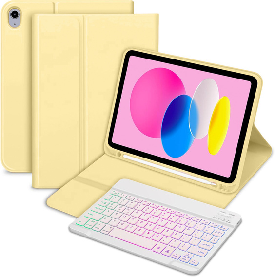 Pouzdro s podsvícenou bluetooth klávesnicí pro iPad 10.9 2022 (10 gen.), žluté