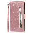 Klopové pouzdro pro Samsung Galaxy A56 5G, Wallet Zipper Pocket Glittery, růžové rose gold