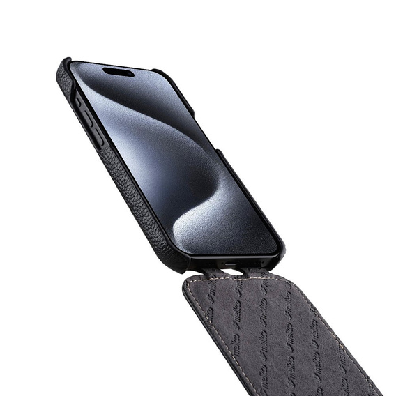 MELKCO flipové pouzdro pro iPhone 15 Pro Max, kožené, flipové, černé