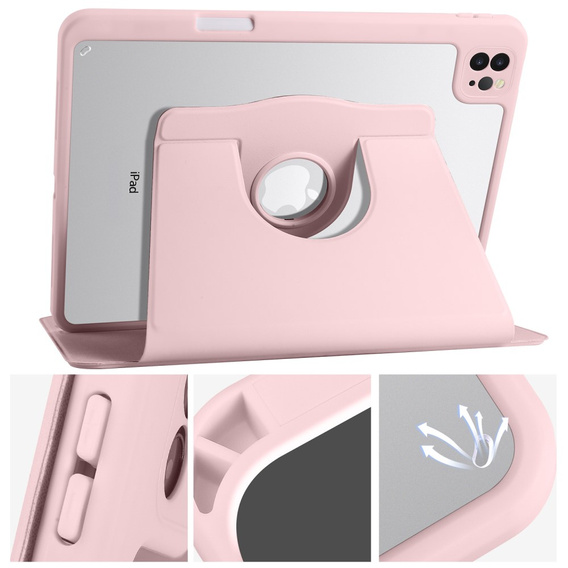 Pouzdro pro iPad Pro 11" 2022/2021/2020 (4/3/2 gen.), s prostorem pro stylus, otočné o 360°, růžové