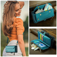 Pouzdro CASEME pro iPhone16e, RFID Leather Wallet, s popruhem přes rameno, zelené