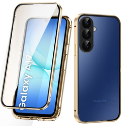 Pouzdro pro Samsung Galaxy A17 5G, magnetické dvojité sklo, průhledné se zlatými boky