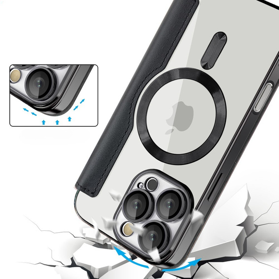 Klopové pouzdro pro iPhone 16 Pro, RFID Wallet MagSafe CamShield, černé