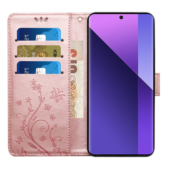 Klopové pouzdro pro Xiaomi Redmi Note 13 Pro+, Butterfly, růžové rose gold