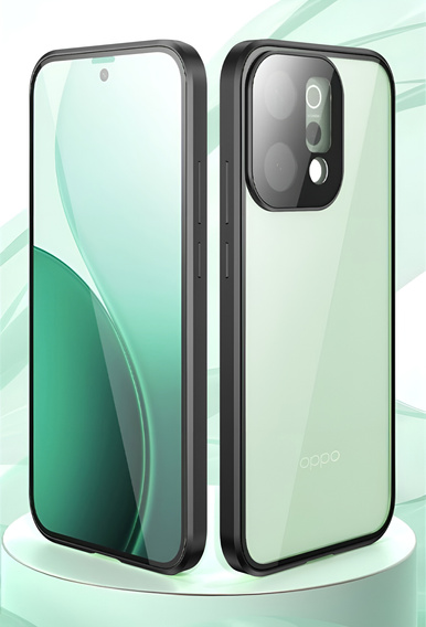 Pouzdro pro Oppo Reno 14, magnetické dvojité sklo, průhledné s černými boky